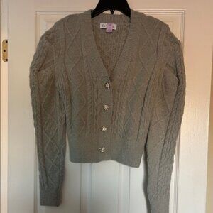 En Saison Womens Gray Cable Knit Puff Sleeve Cardigan Sweater Top Size Small